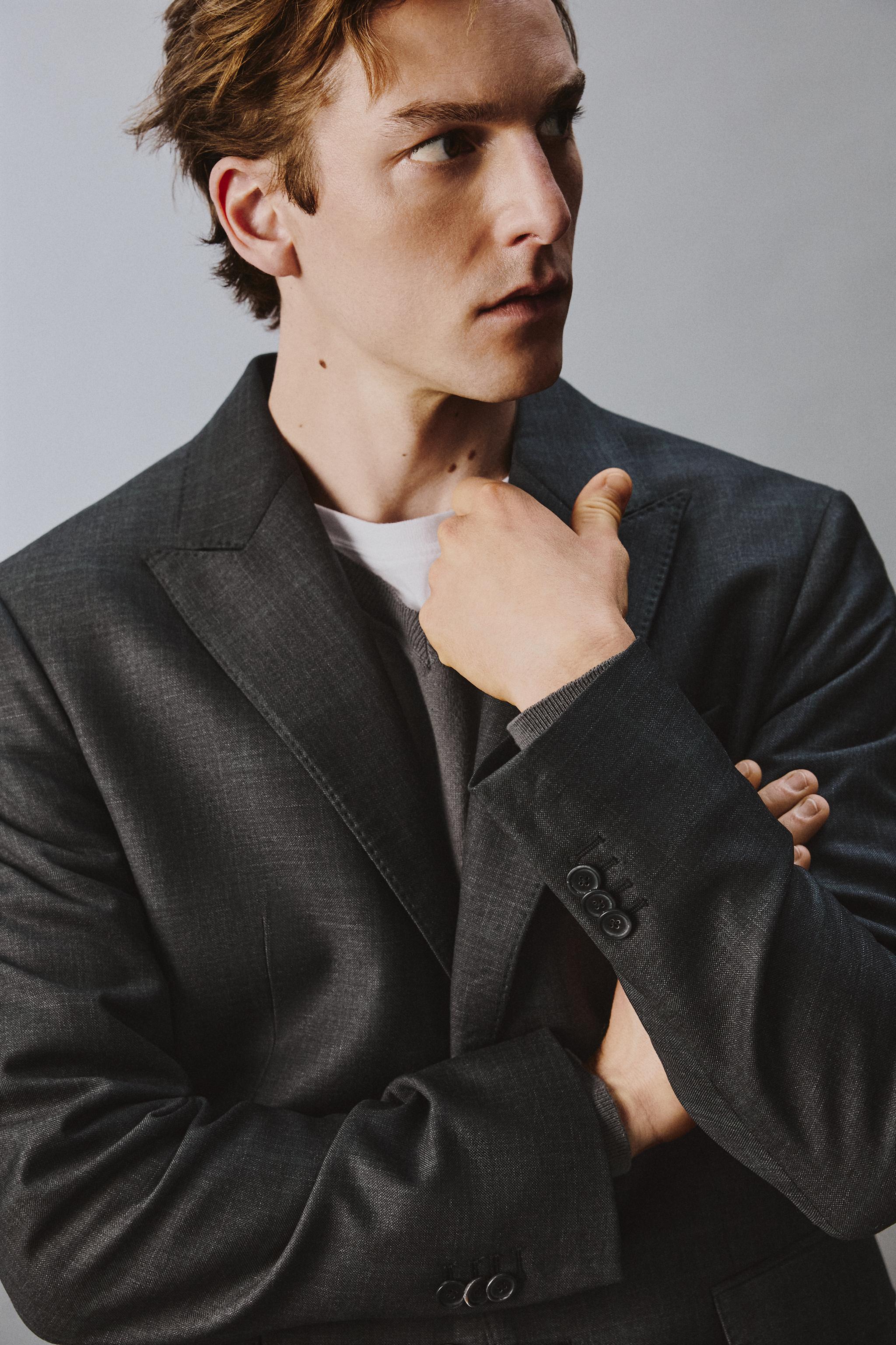 100% WOOL PLAID SUIT JACKET